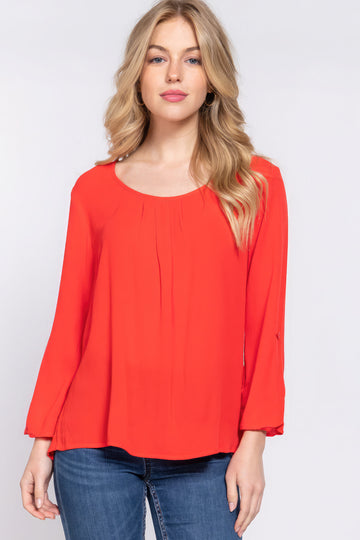 Tomato Shade Pleated Blouse