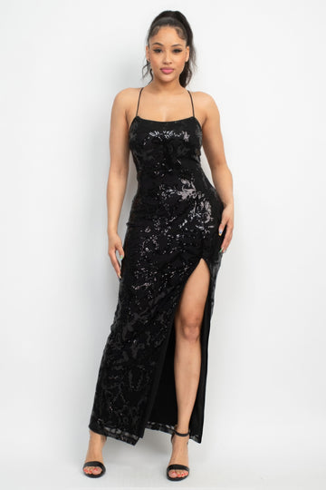 Back-crisscross Slit Dress