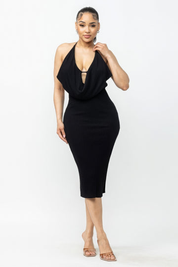 Tie Halter Drape Neck Dress