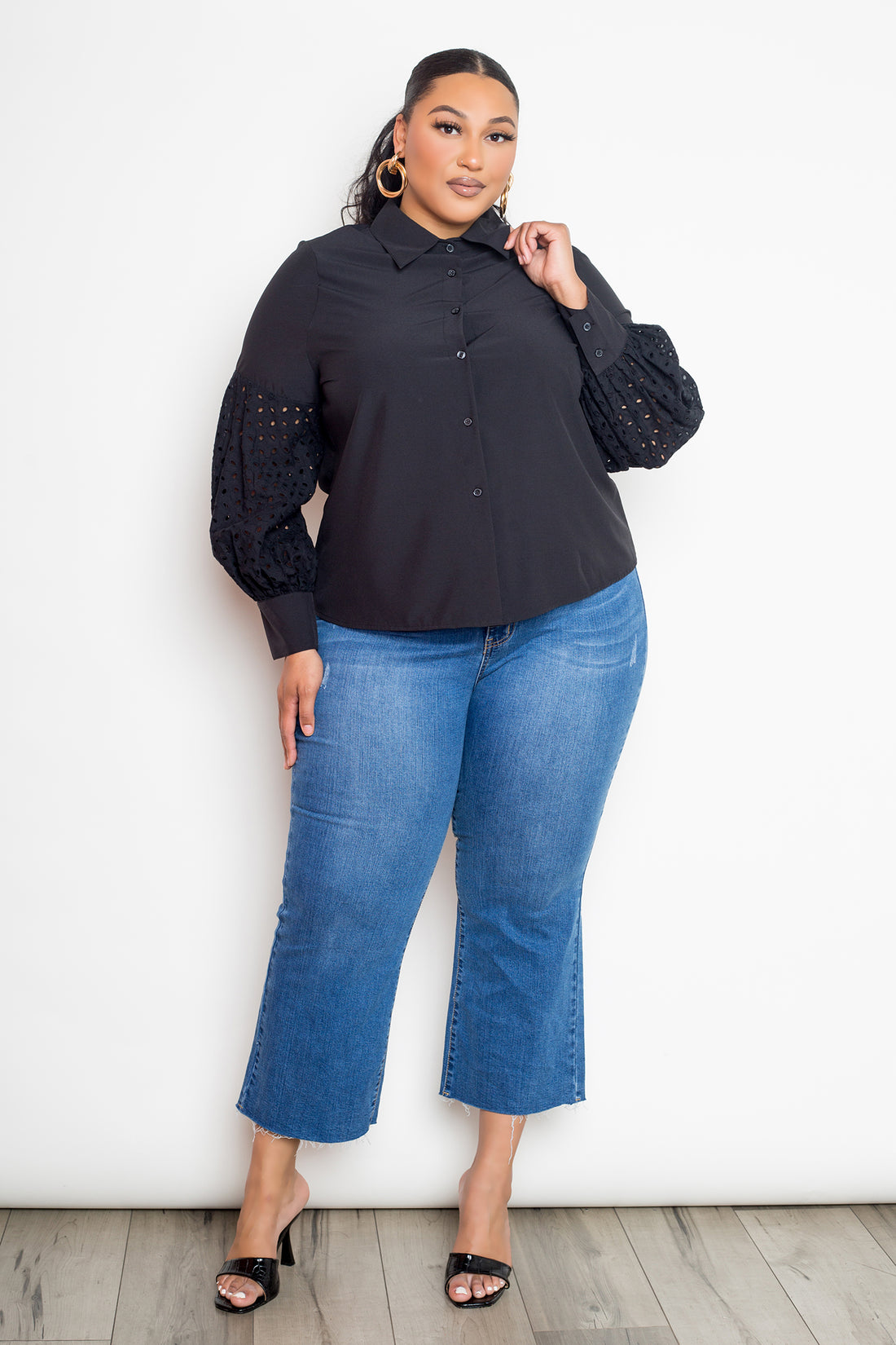 Punched Sleeves Blouse