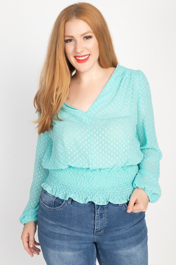 Waist Smocked Polka dot Blouse