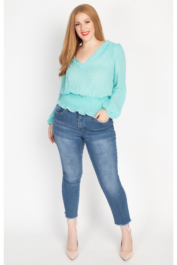 Waist Smocked Polka dot Blouse