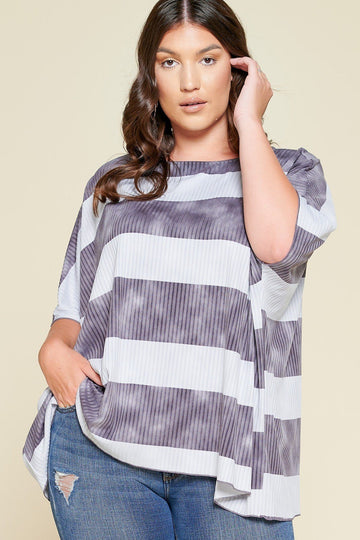 Blue Striped Pleated Blouse
