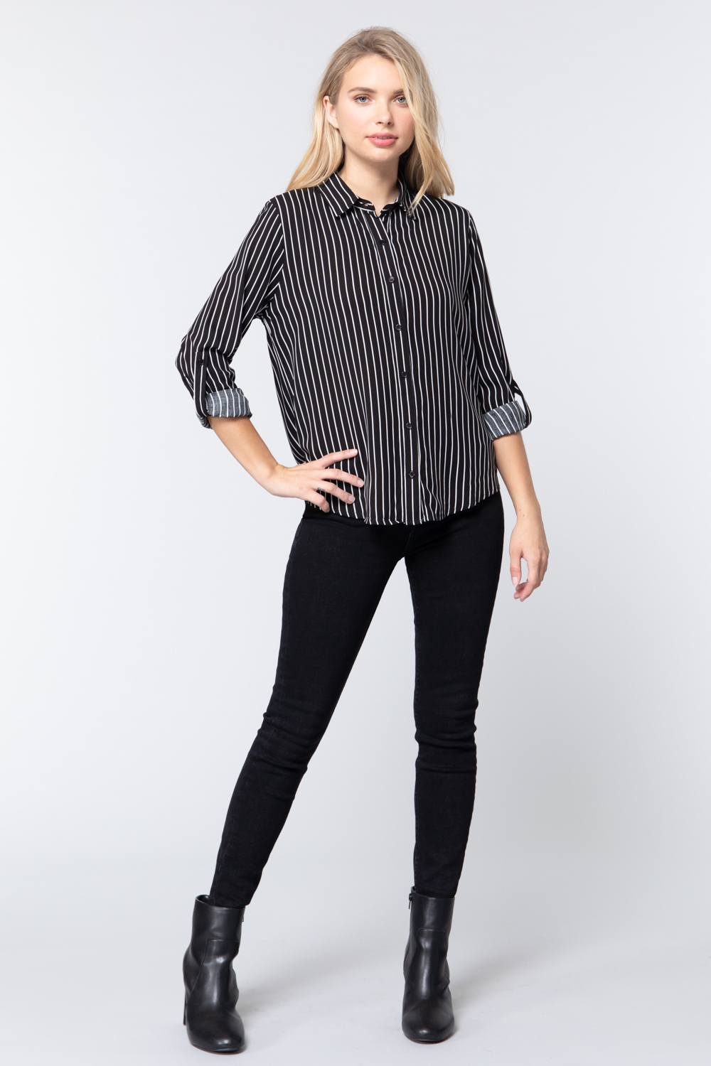 Roll Up Sleeve Stripe Shirt