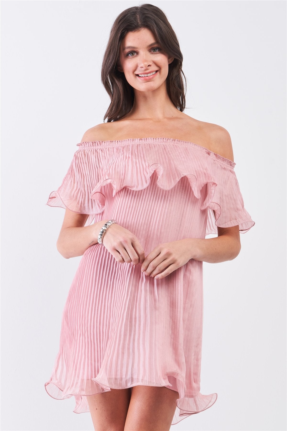 Pleated Frill Trim Mini Dress