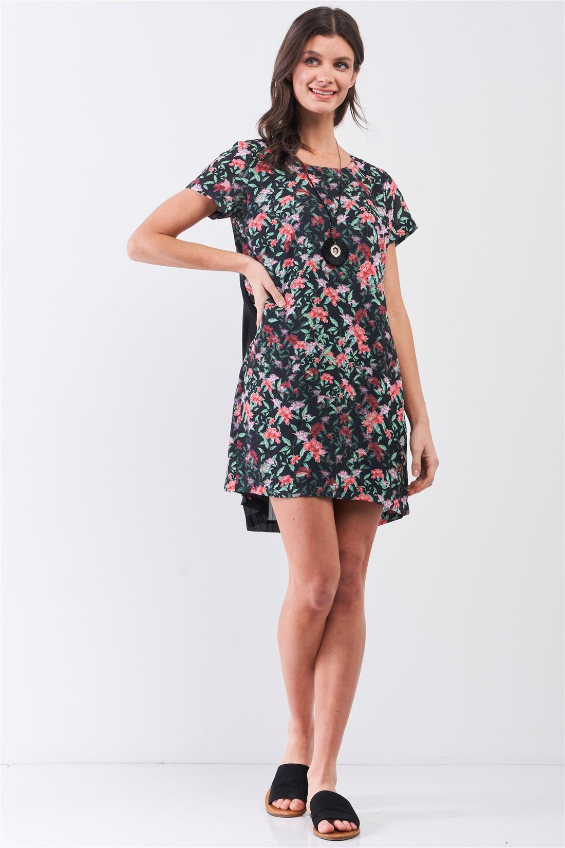 Multicolor Pleated Back Mini Dress