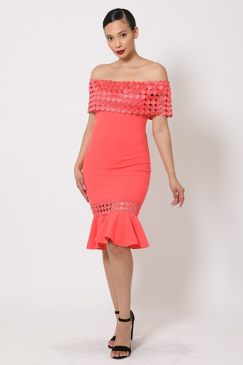 Off Shoulder Crochet Band Dress