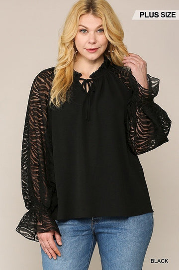 Zebra Sleeve Crepe Blouse