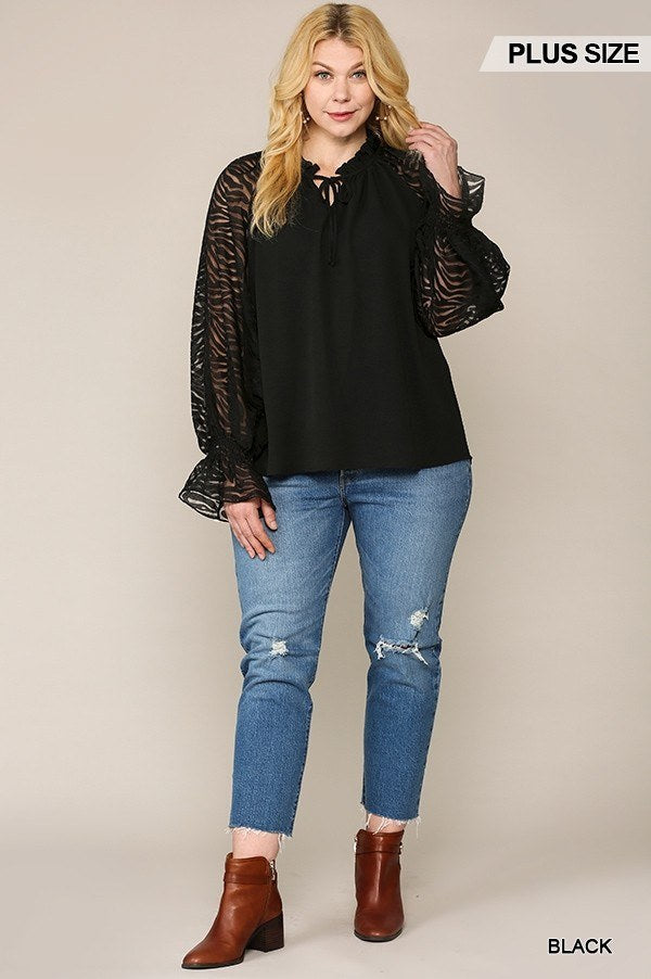 Zebra Sleeve Crepe Blouse