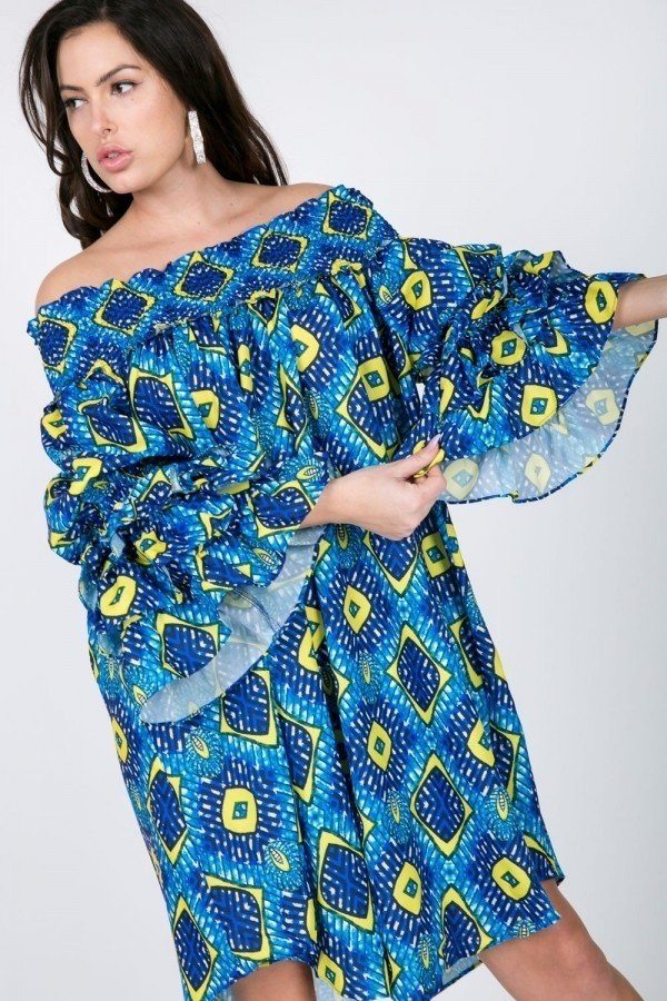 Puffy Off Shoulder Midi Dress