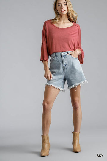 High Rise Shorts With Raw Hem