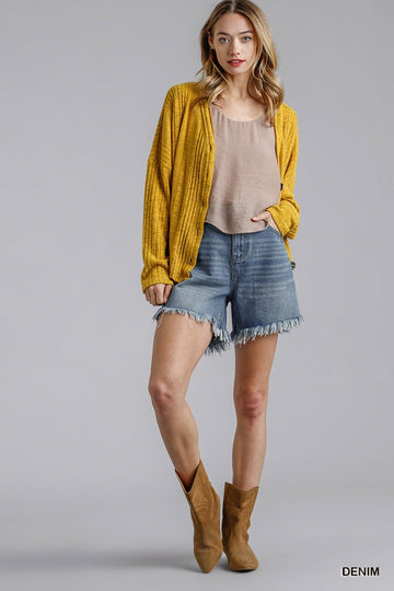 High Rise Shorts With Raw Hem