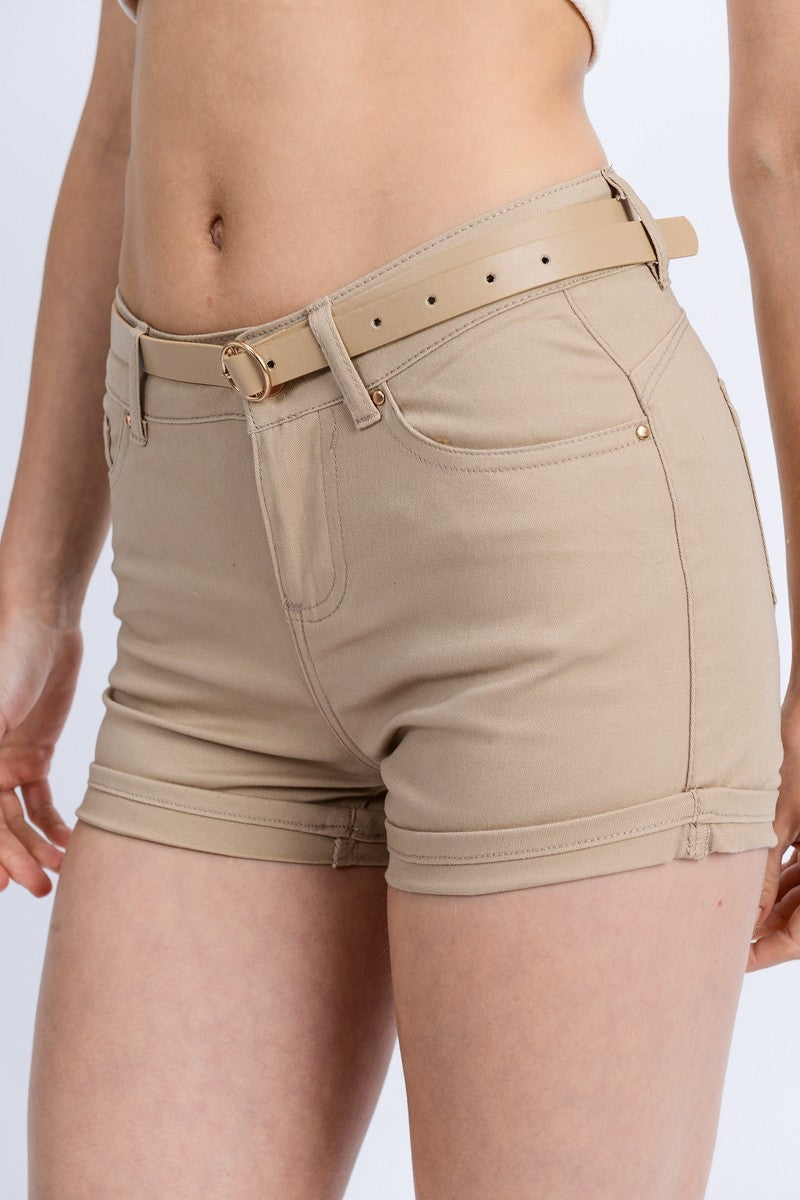 High Rise Roll Up Hem Shorts