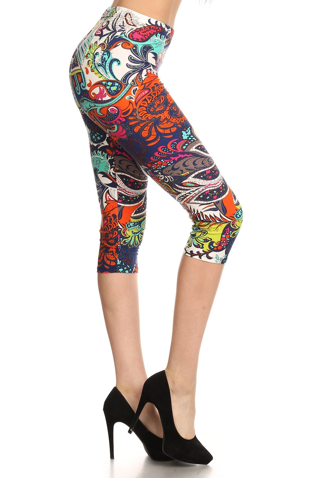Multi-color Ornate Print Cropped Leggings