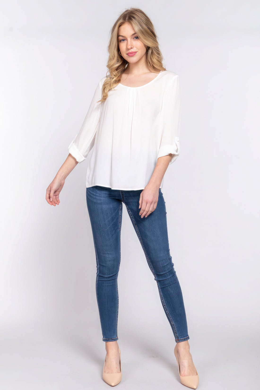 Off White Pleated Blouse