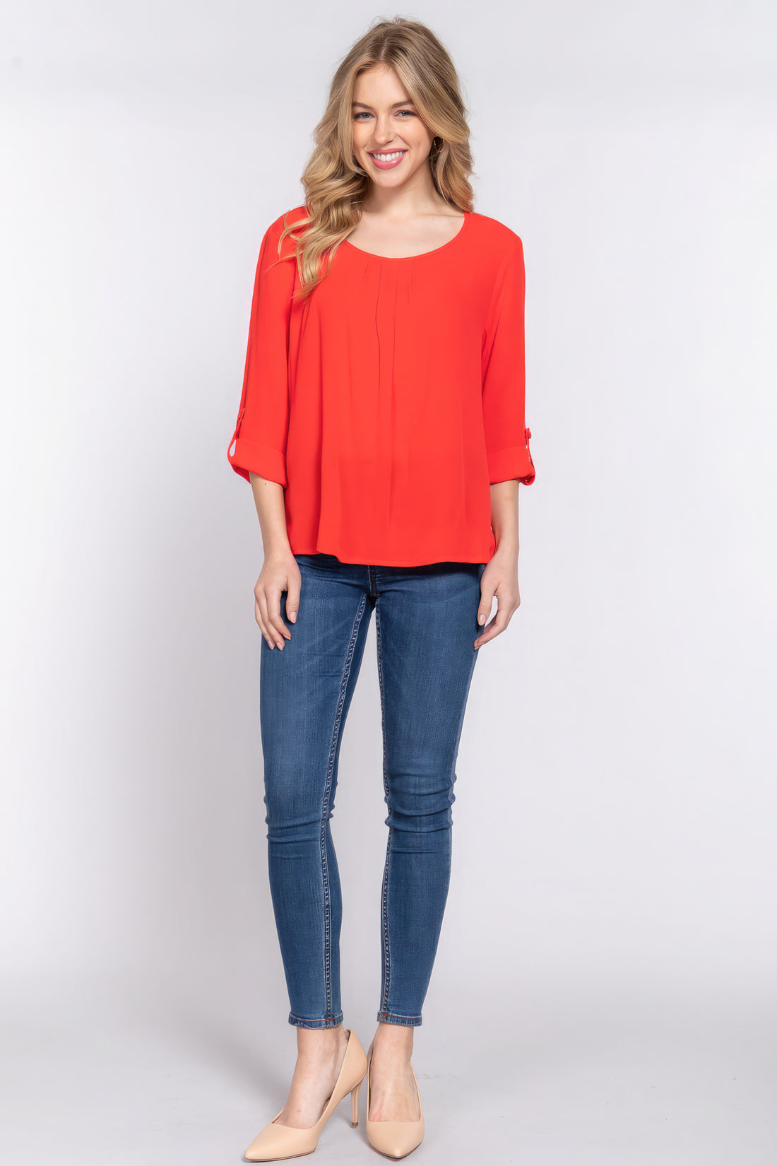 Tomato Shade Pleated Blouse
