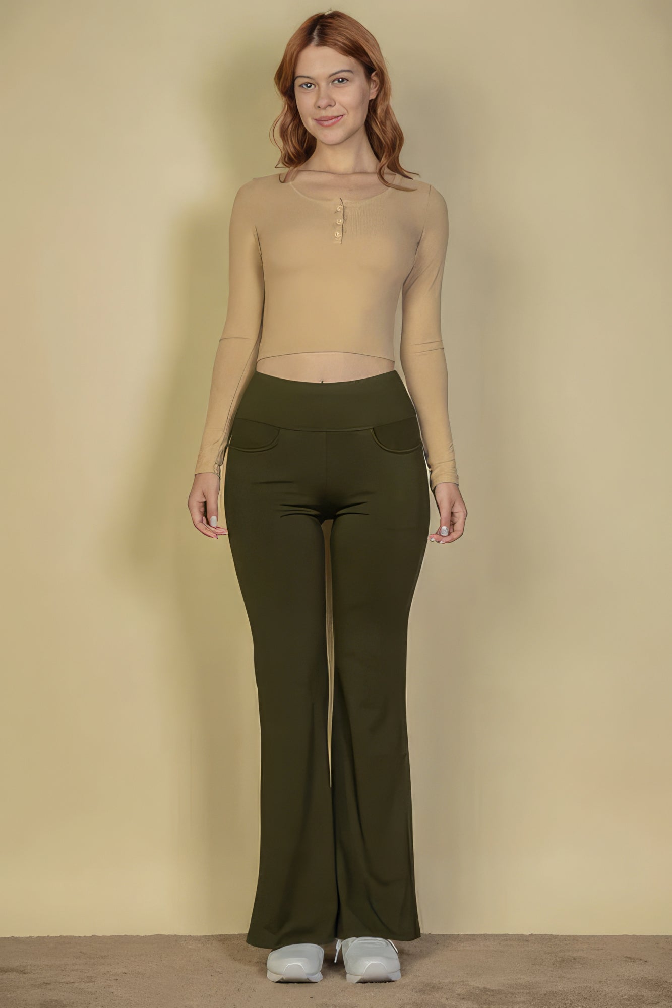High Waist Front Pocket Flare Pants