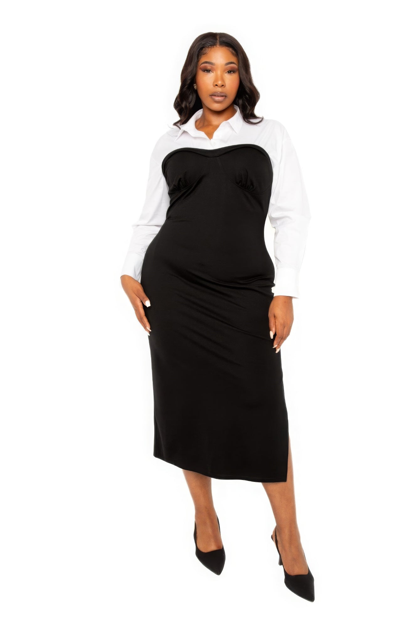 Bodycon Shirt Dress With Side Slit