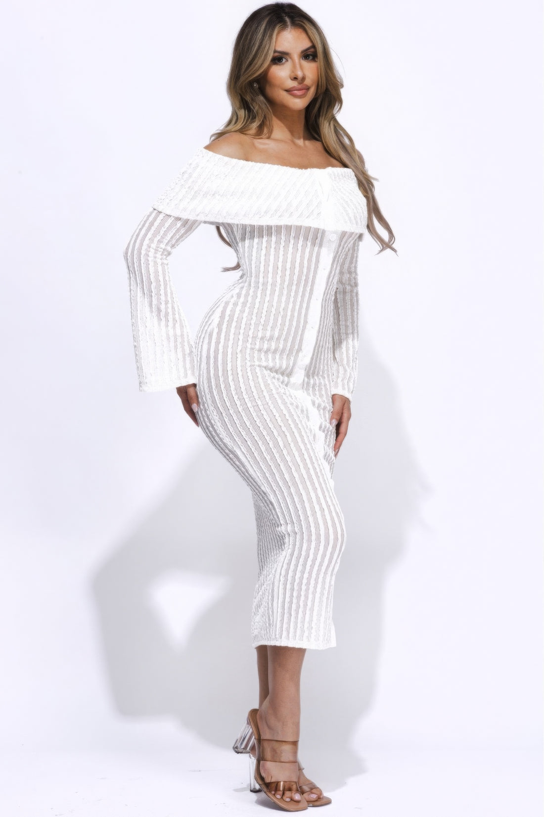 Off Shoulder Bodycon Midi Dress