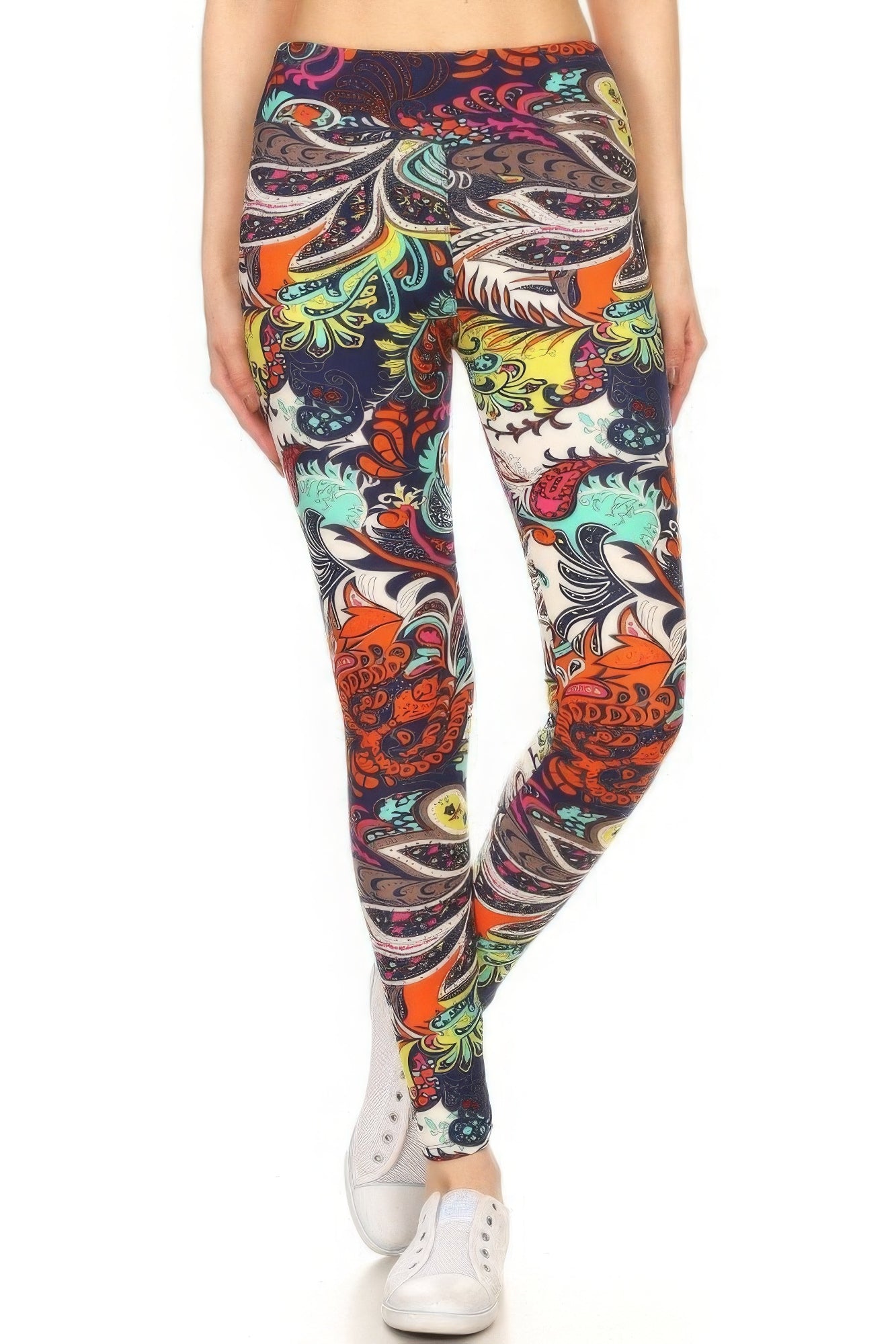 Multicolored Paisley Print Full Length Leggings