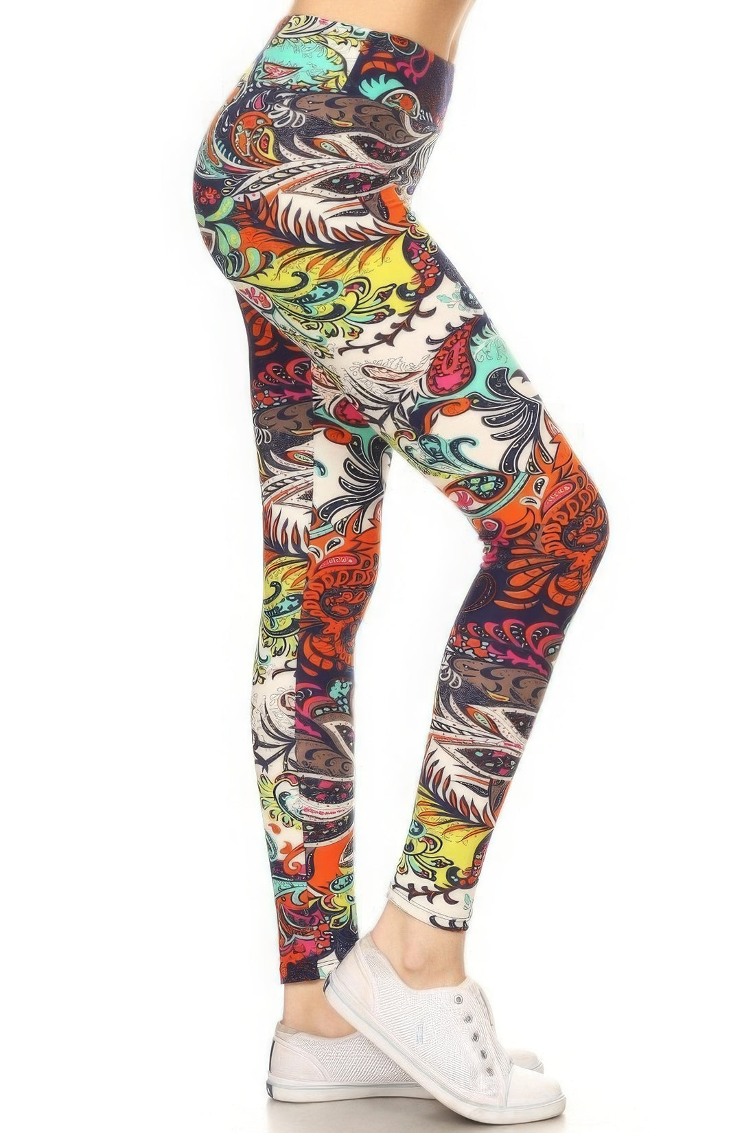 Multicolored Paisley Print Full Length Leggings