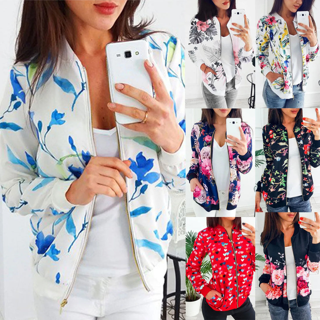 Flower Print Bomber Jacket
