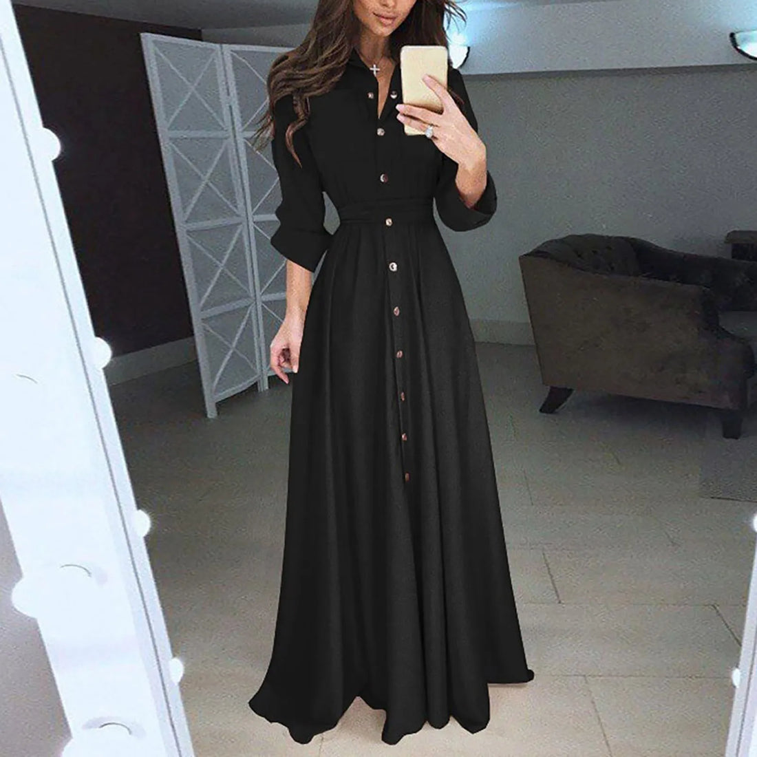 Long Sleeve Belted Shirt Dress