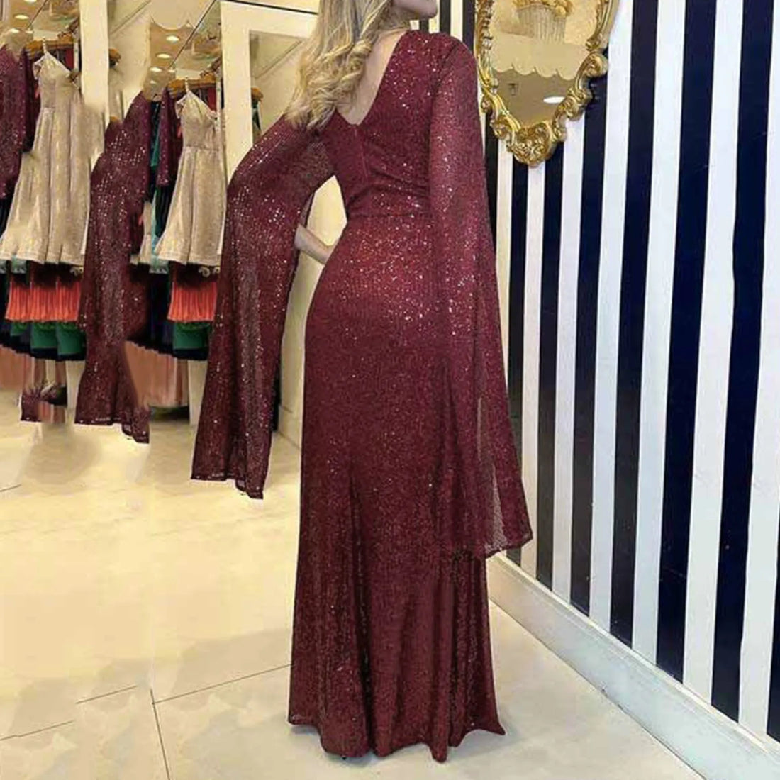 V Neck Beaded Gown