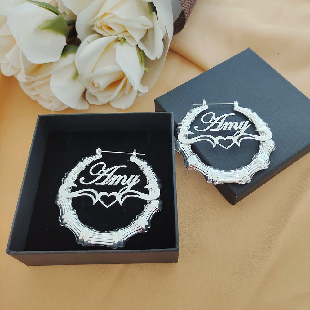 Bamboo Earrings Customize Name Earrings